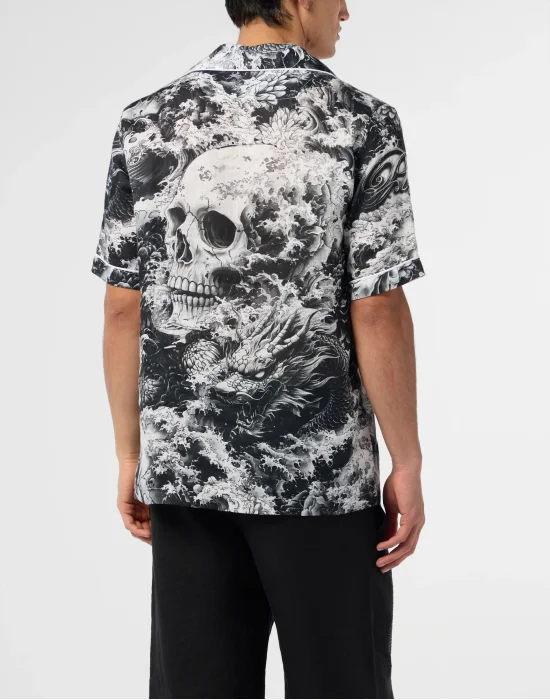 Linen Bowling Shirt All-Over Ceramic