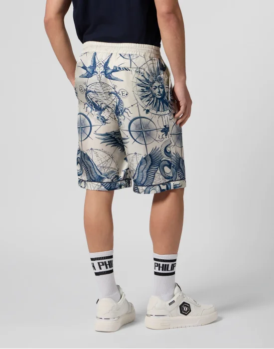 Silk Bowling Shorts All-Over Tattoo