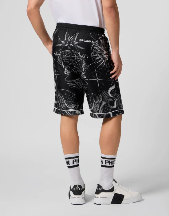 Silk Bowling Shorts All-Over Tattoo