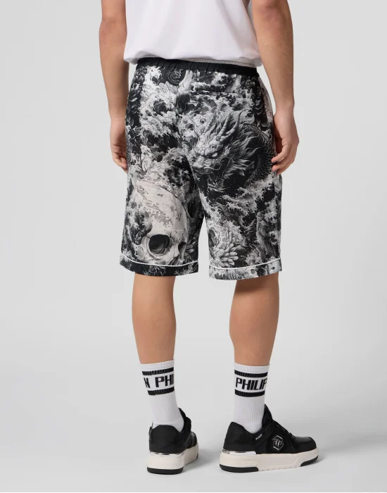 Linen Bowling Shorts All-Over Ceramic