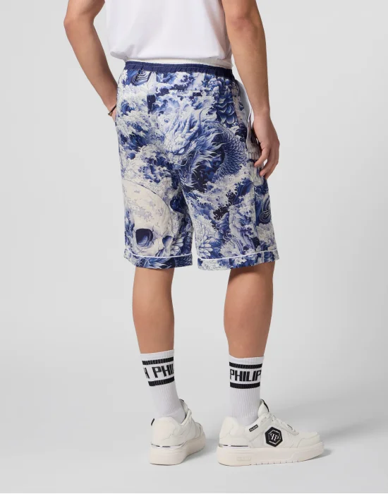 Linen Bowling Shorts All-Over Ceramic