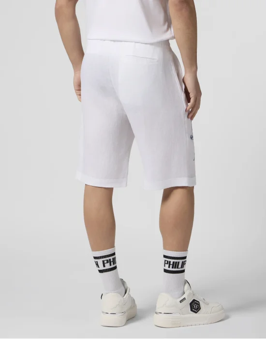 Linen Bowling Shorts Tattoo Embroidery