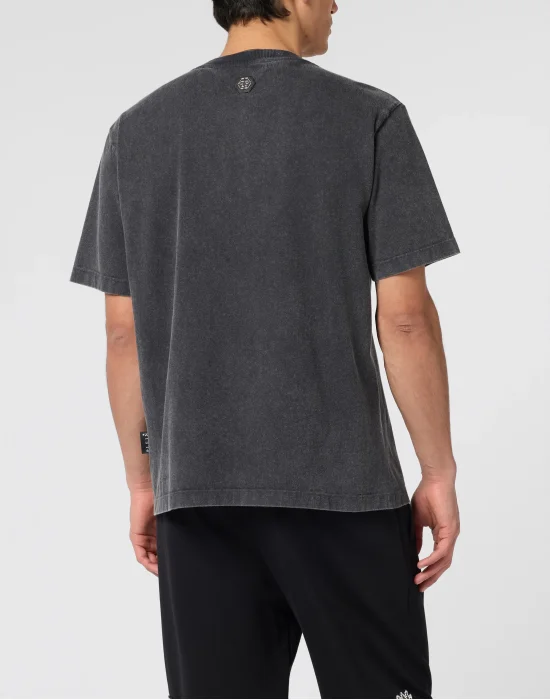 Washed Round Neck T-Shirt Eagle Skull Skull