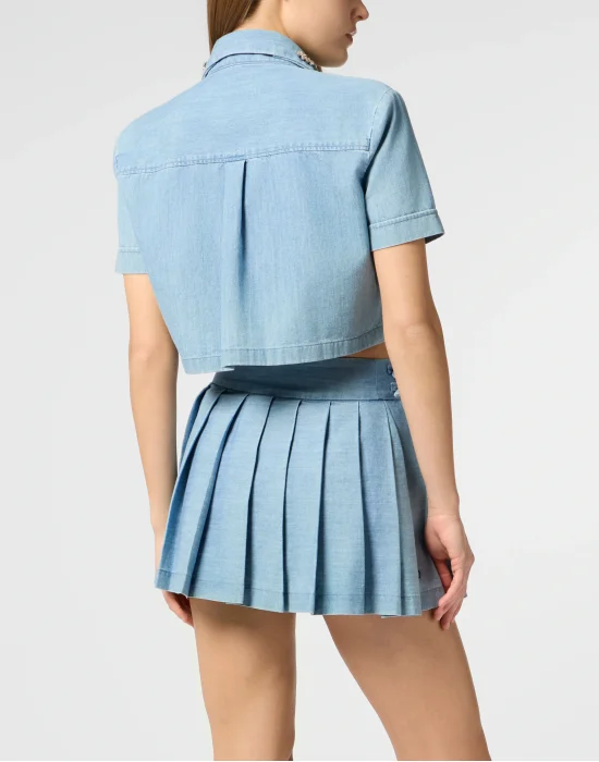 Chambray Cropped Shirt Crystals