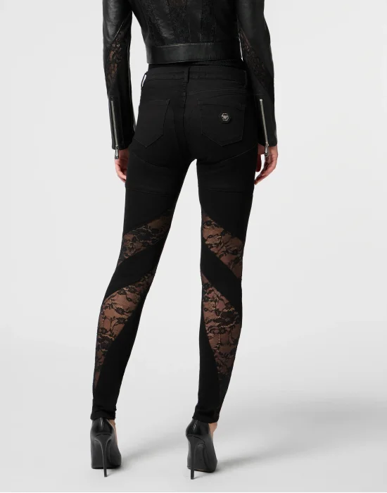 Multicutting Jeggings With Lace Inserts
