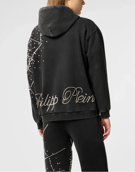 Washed Zip Hoodie Spiderweb Strass
