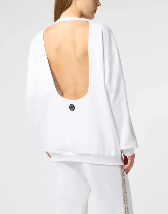 Washed Open Back Sweatshirt Strass Signature