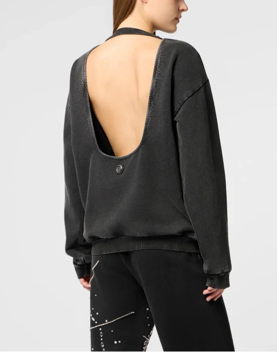 Washed Open Back Sweatshirt Strass Signature