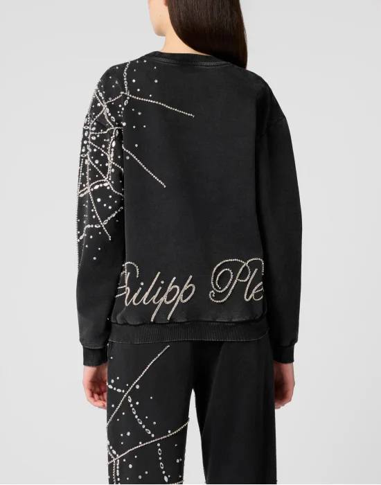Round Neck Sweatshirt Spiderweb Strass