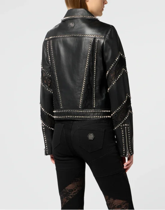 Biker Jacket with Lace Inserts