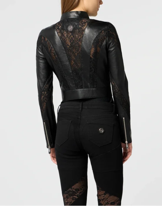 Fitted Biker Jacket with Lace Inserts