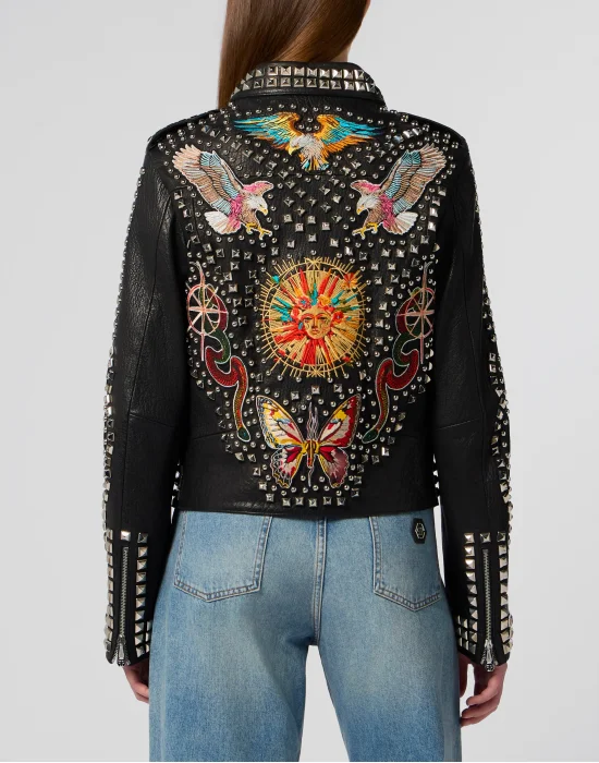 Boxy Fit Biker Jacket Studs & Patches