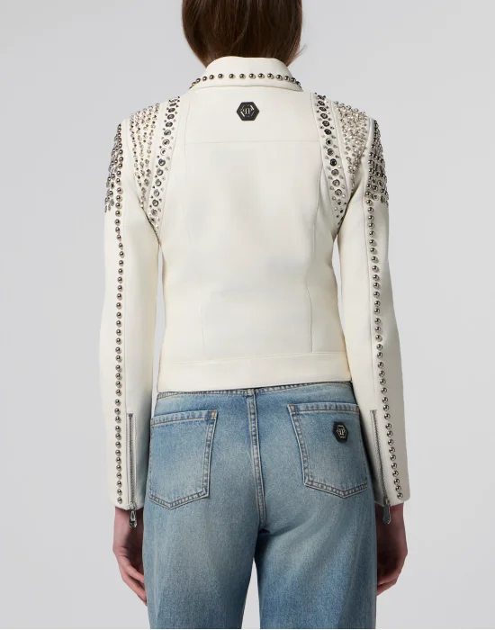 Boxy Fit Biker Jacket Studs & Strass