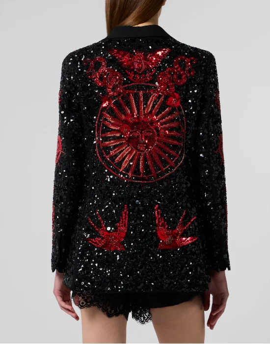 Boyfriend's Fit Blazer Butterfly Tattoo Paillettes