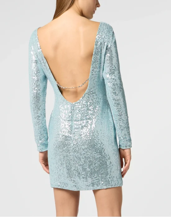 Open Back Mini Dress Paillettes Signature