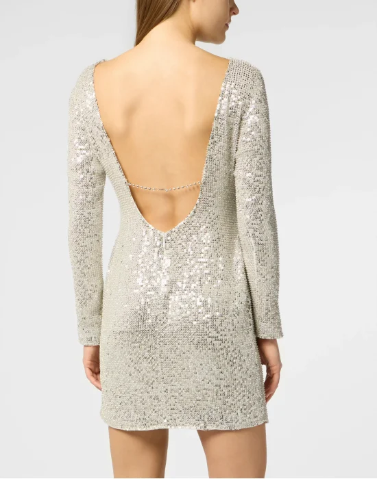 Open Back Mini Dress Paillettes Signature