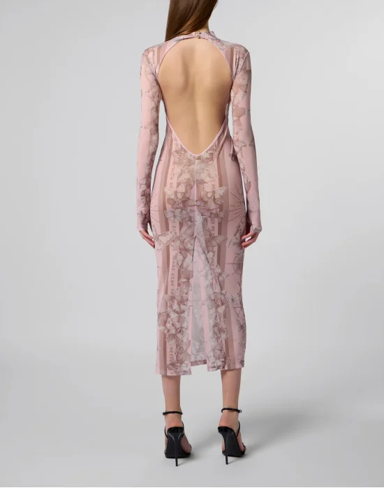 Tulle Maxi Dress Open Back Butterfly Tattoo