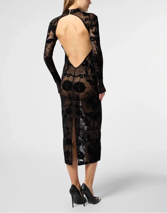 Open Back Maxi Dress Flock Butterfly Tattoo
