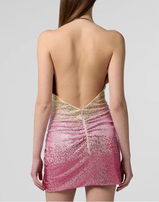 Open Back Mini Dress Piercing Strass