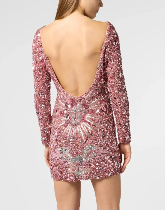 Open Back Mini Dress Tattoo Paillettes