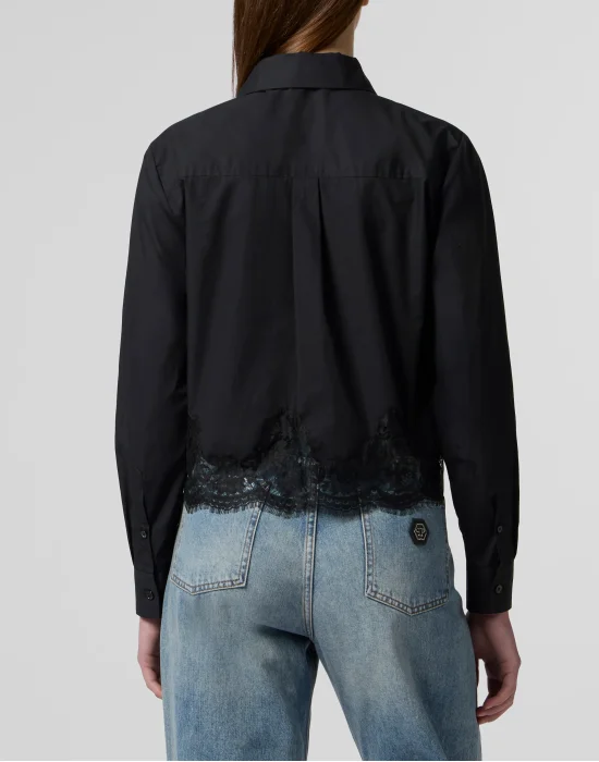Popeline Cropped Shirt Lace