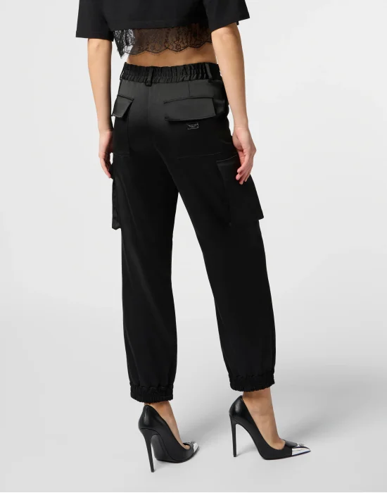 Satin Cargo Fit Drawstring Trousers