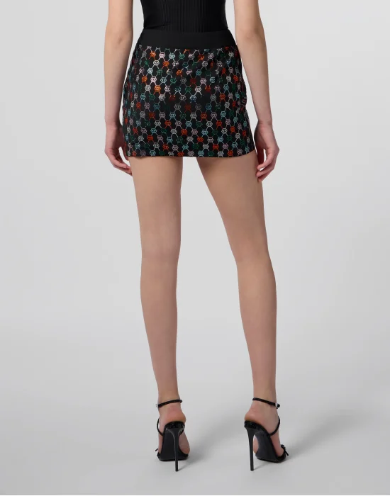 Mini Skirt Multicolor Monogram Strass