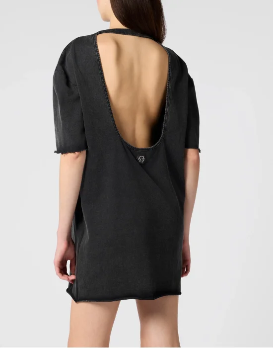 Open Back T-Shirt Dress Butterfly Tattoo