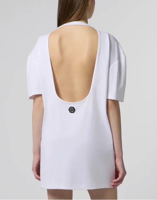Open Back T-Shirt Dress Strass Signature