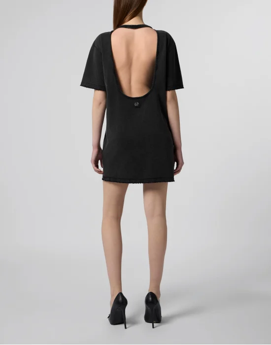 Open Back T-Shirt Dress Strass Signature