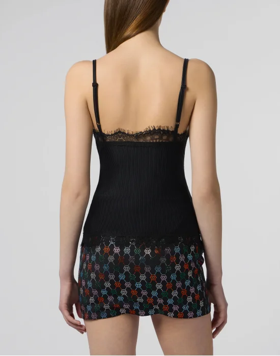 Shiny Rib Tank Top Lace