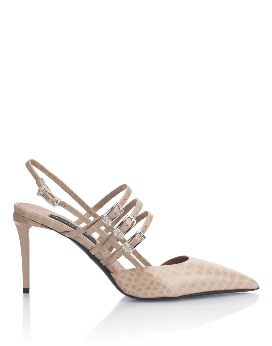 Cocco Print High Heels Slingbacks Skull Belts 9